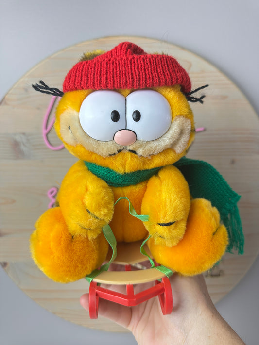 1981 Dakin Fun Farm Garfield Sledding Holiday Plush with Tags