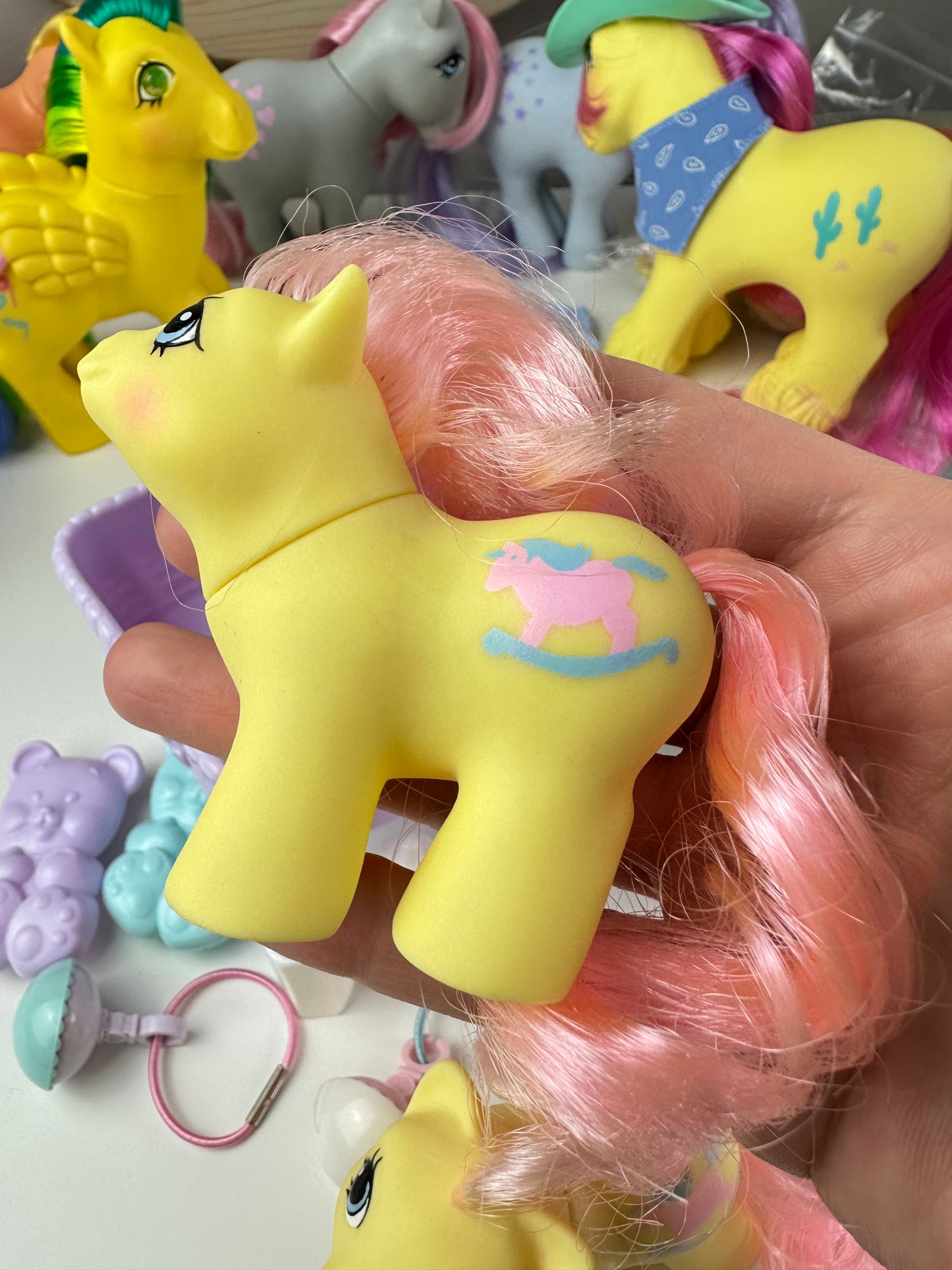 1980s Hasbro My Little Pony Milkweed & Tumbleweed Newborn Twins with Accessories