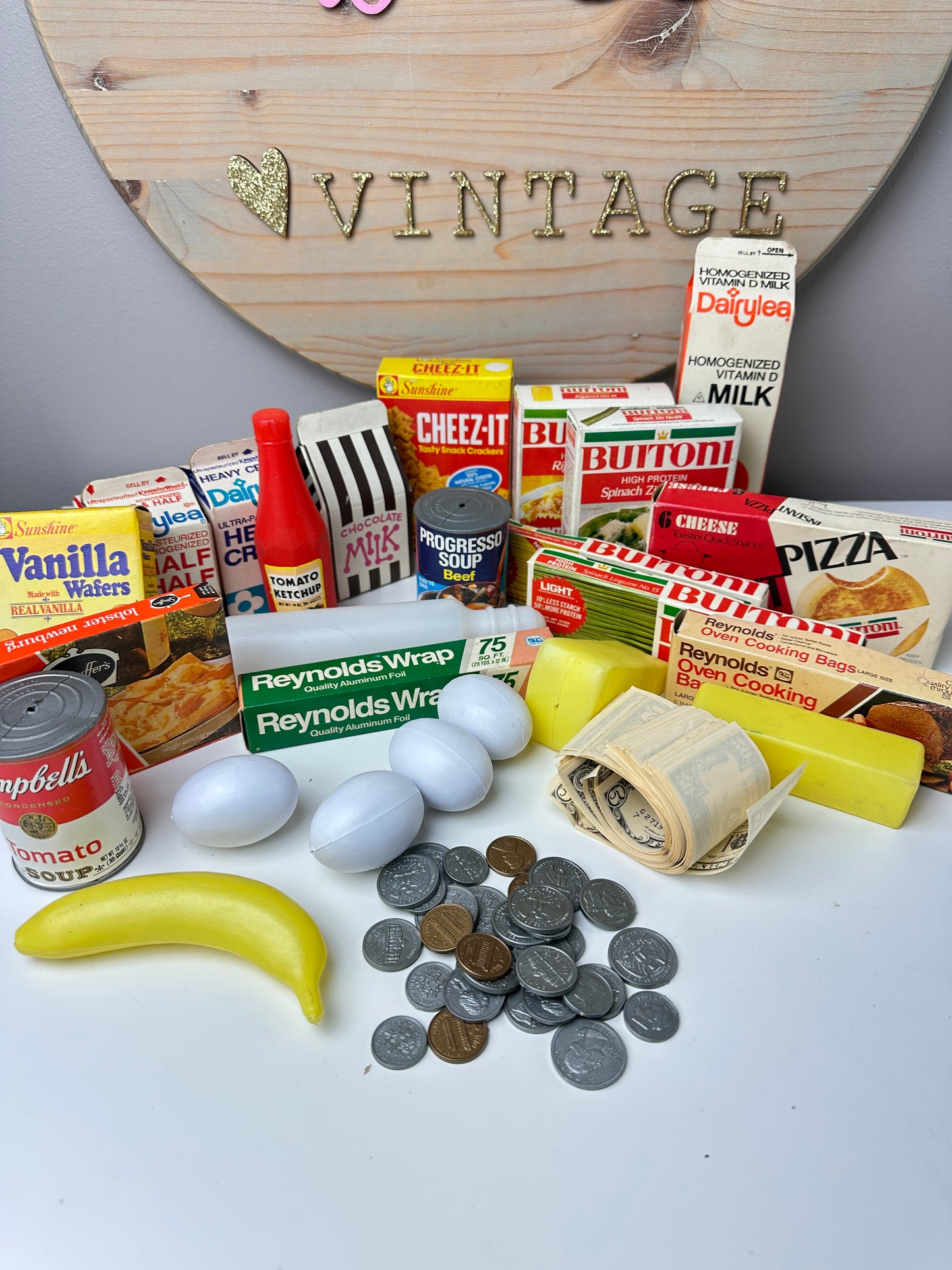 1980s Play Food Lot with Play Money