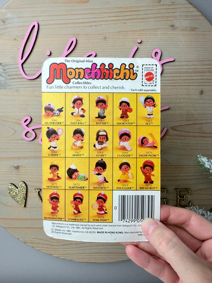 1981 Mattel Monchhichi Miniature Figure PVC MOC [Lobber Tennis Player Girl]