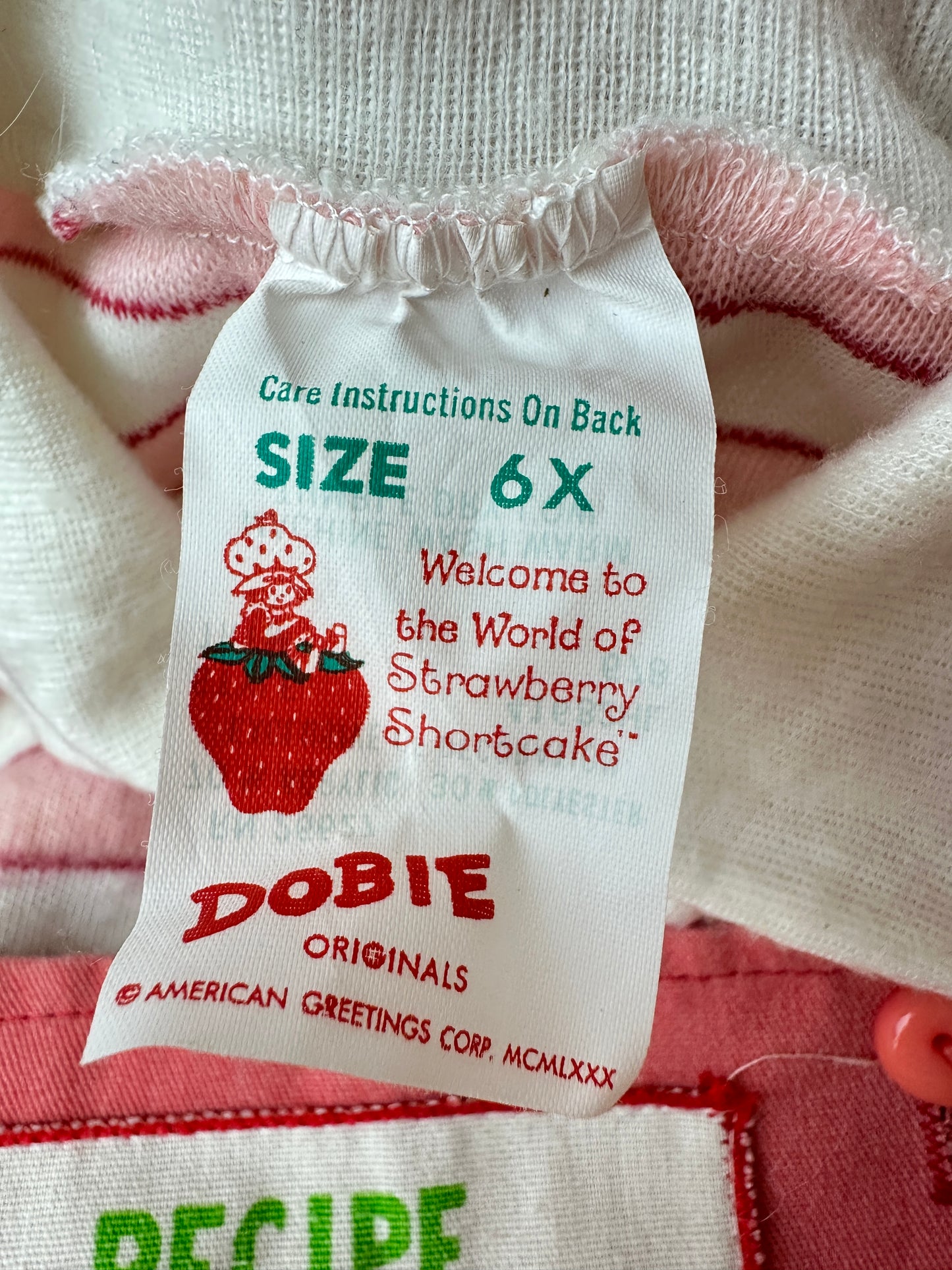 1980 American Greetings Dobie Strawberry Shortcake Overalls and Shirt Kids Clothing Outfit Set - 6X