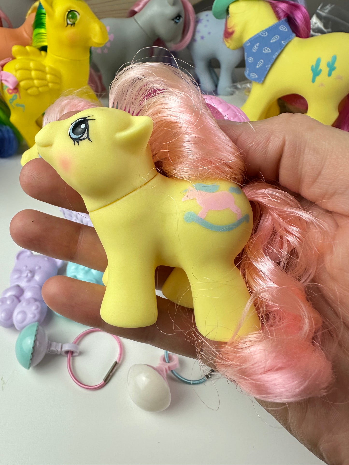 1980s Hasbro My Little Pony Milkweed & Tumbleweed Newborn Twins with Accessories