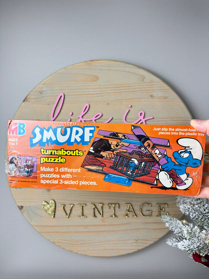 1980s Milton Bradley Smurfs Turnabouts Puzzle [Sealed]