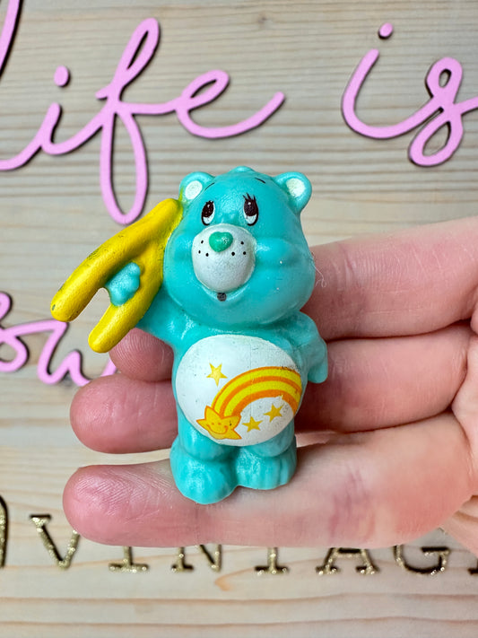 1980s Kenner Care Bear Mini Miniature PVC Figure Wish Bear with Wishbone