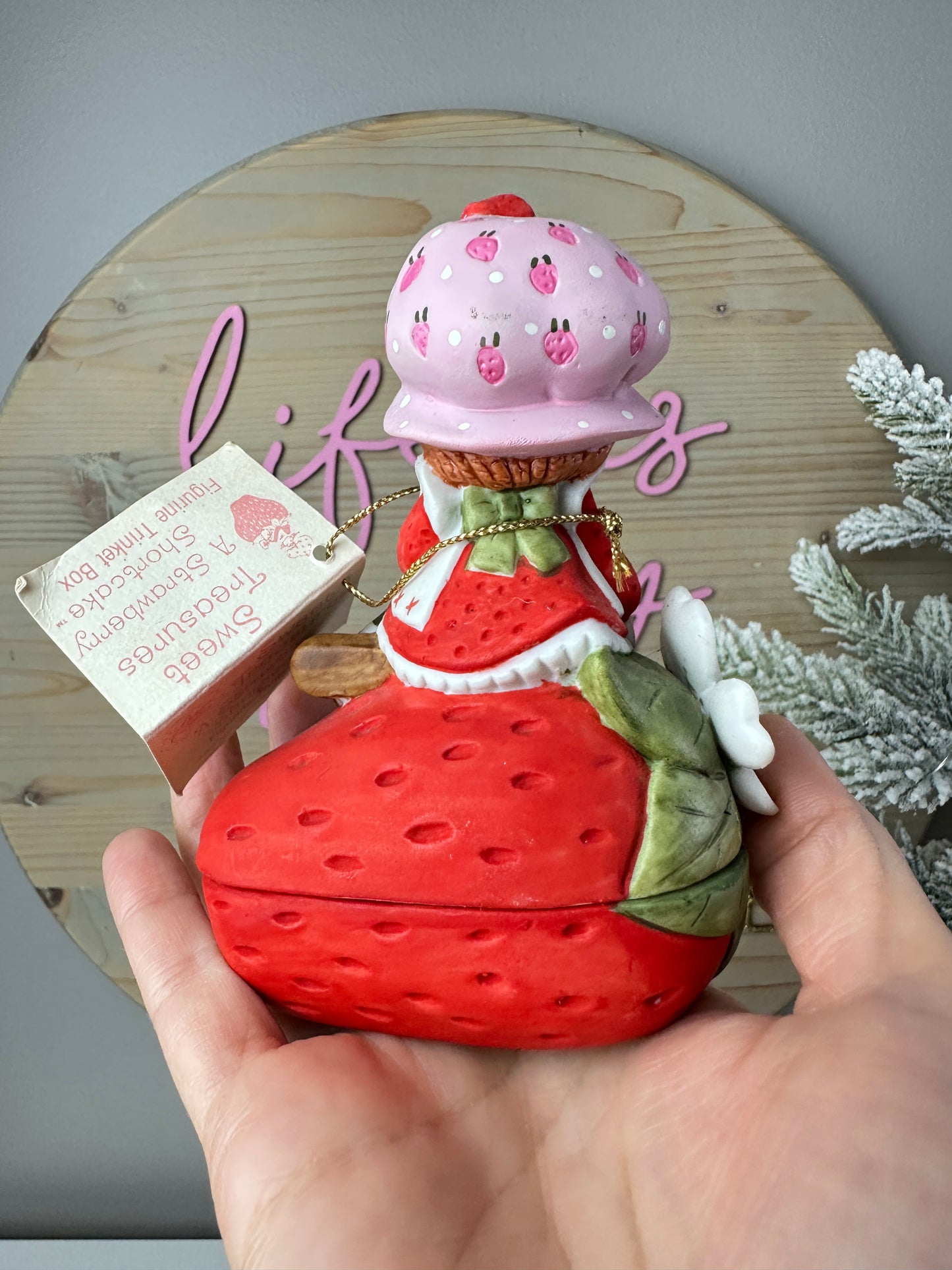 1980s Strawberry Shortcake Designer's Collection Porcelain Figurine Trinket Box "Sweet Treasures" with Tag
