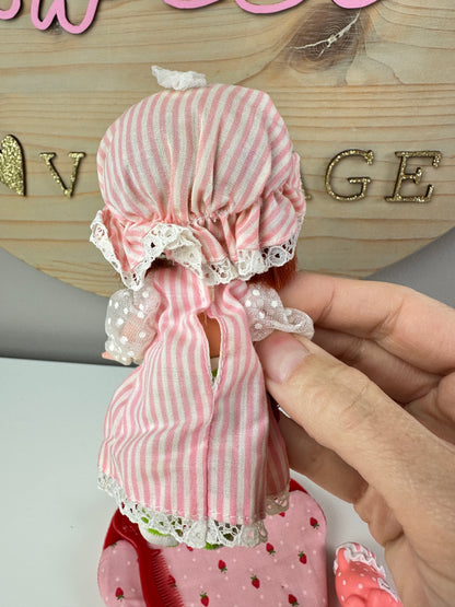 1984 Kenner Strawberry Shortcake with Custard Sweet Sleeper Doll with Sleeping Bag