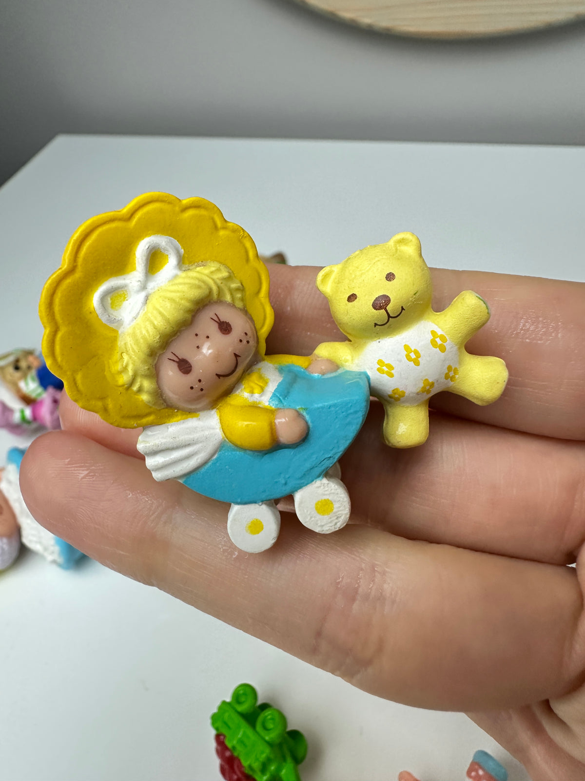 1980s Kenner Strawberry Shortcake Butter Cookie with Jelly Bear in a Buggy Miniature PVC