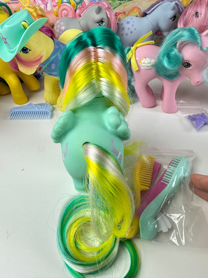 1980s Hasbro My Little Pony Braided Beauty Brush 'n Grow Pony with Accessories