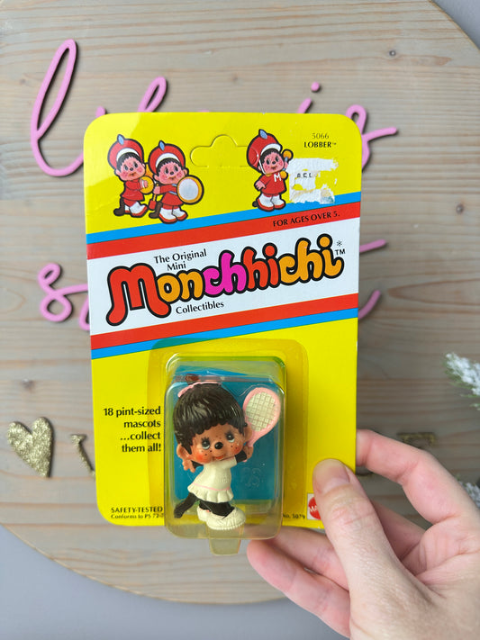 1981 Mattel Monchhichi Miniature Figure PVC MOC [Lobber Tennis Player Girl]