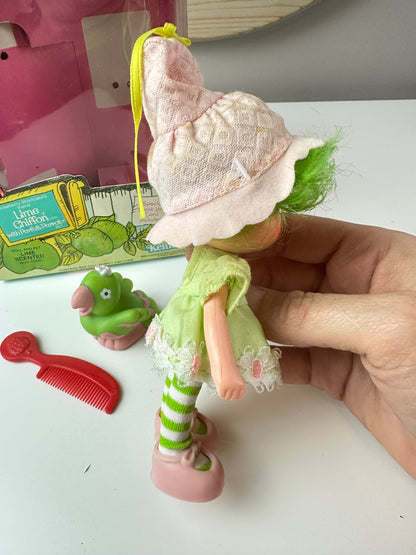 1982 Kenner Strawberry Shortcake Lime Chiffon with Parfait Parrot Doll with Box
