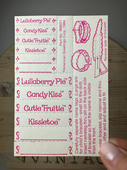 1984 Kenner Strawberry Shortcake Baby Needs a Name Blow Kiss Doll Bracelets + Paperwork