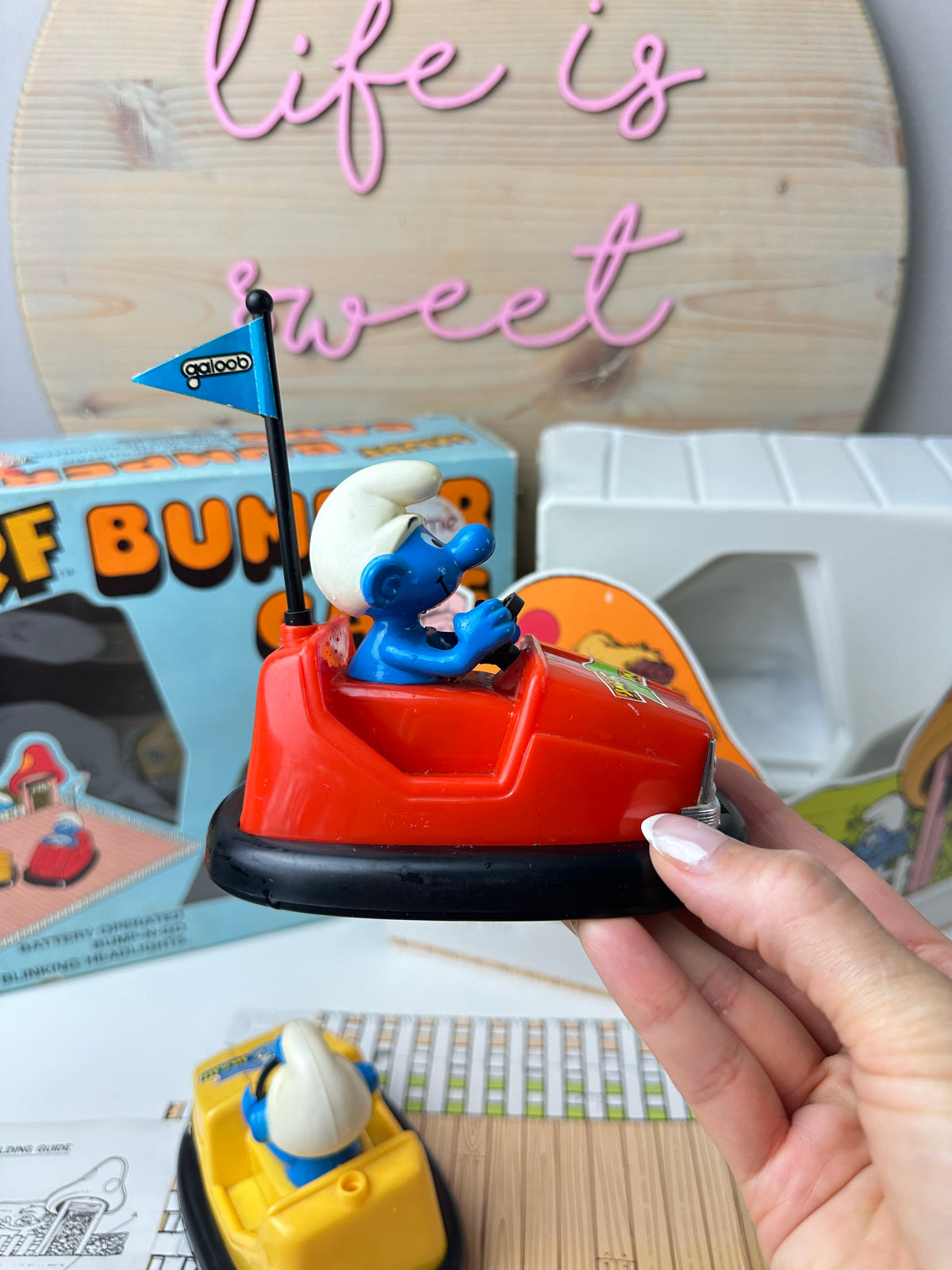 1982 Galoob Peyo Smurfs Bumper Cars Playset in Box