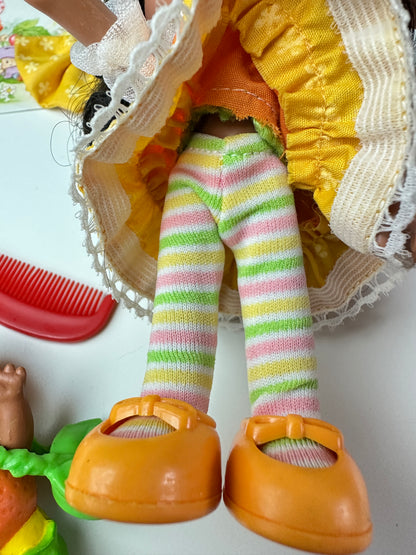 1985 Kenner Strawberry Shortcake Orange Blossom Berrykin Doll with Orange Berrykin *Berry Vault*
