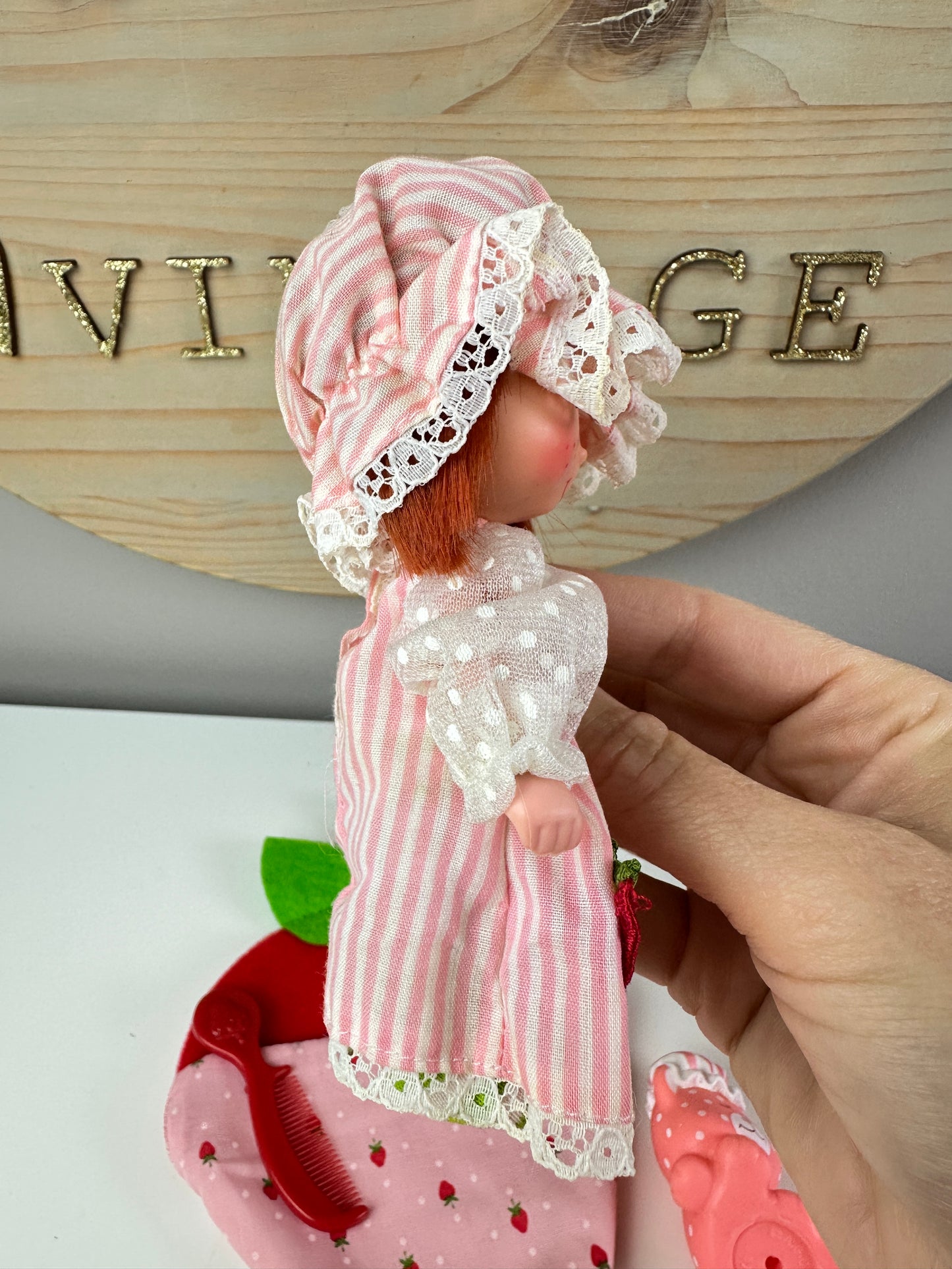 1984 Kenner Strawberry Shortcake with Custard Sweet Sleeper Doll with Sleeping Bag