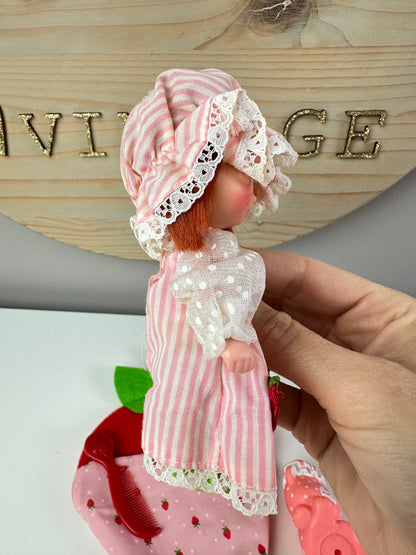 1984 Kenner Strawberry Shortcake with Custard Sweet Sleeper Doll with Sleeping Bag