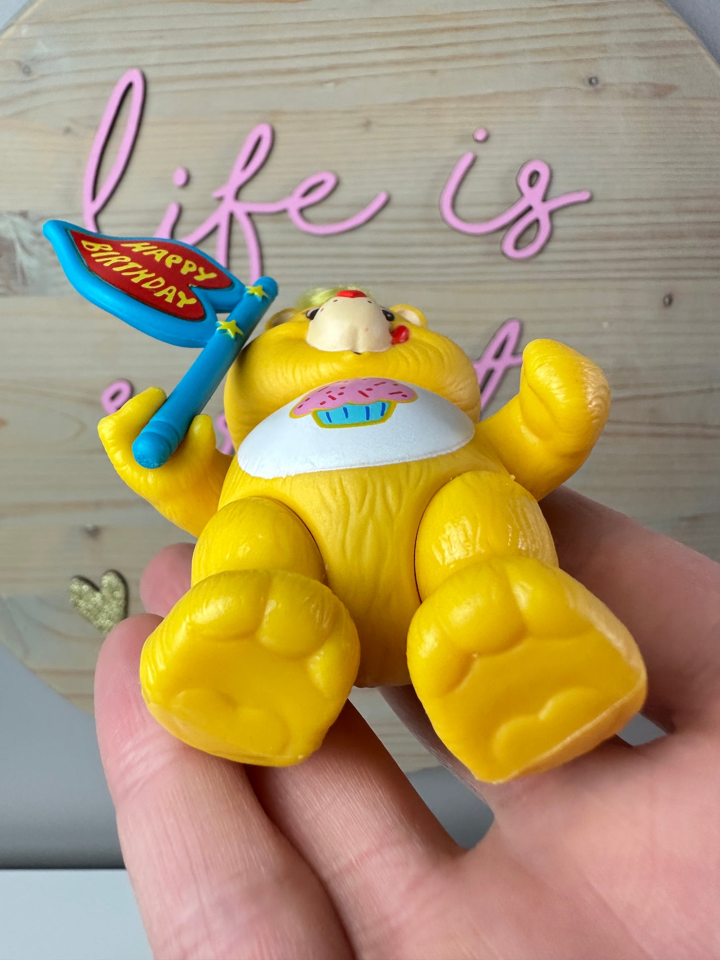1980s Kenner Care Bear Birthday Bear Poseable with Bucket Accessory