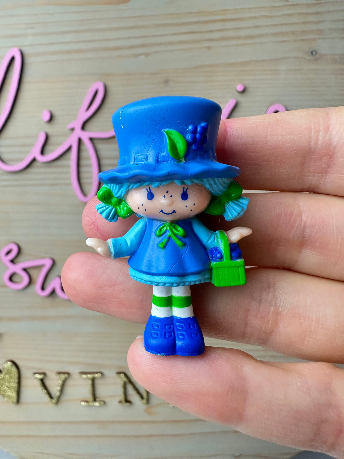 1980s Kenner Strawberry Shortcake Blueberry Muffin with a Berry Basket Miniature PVC