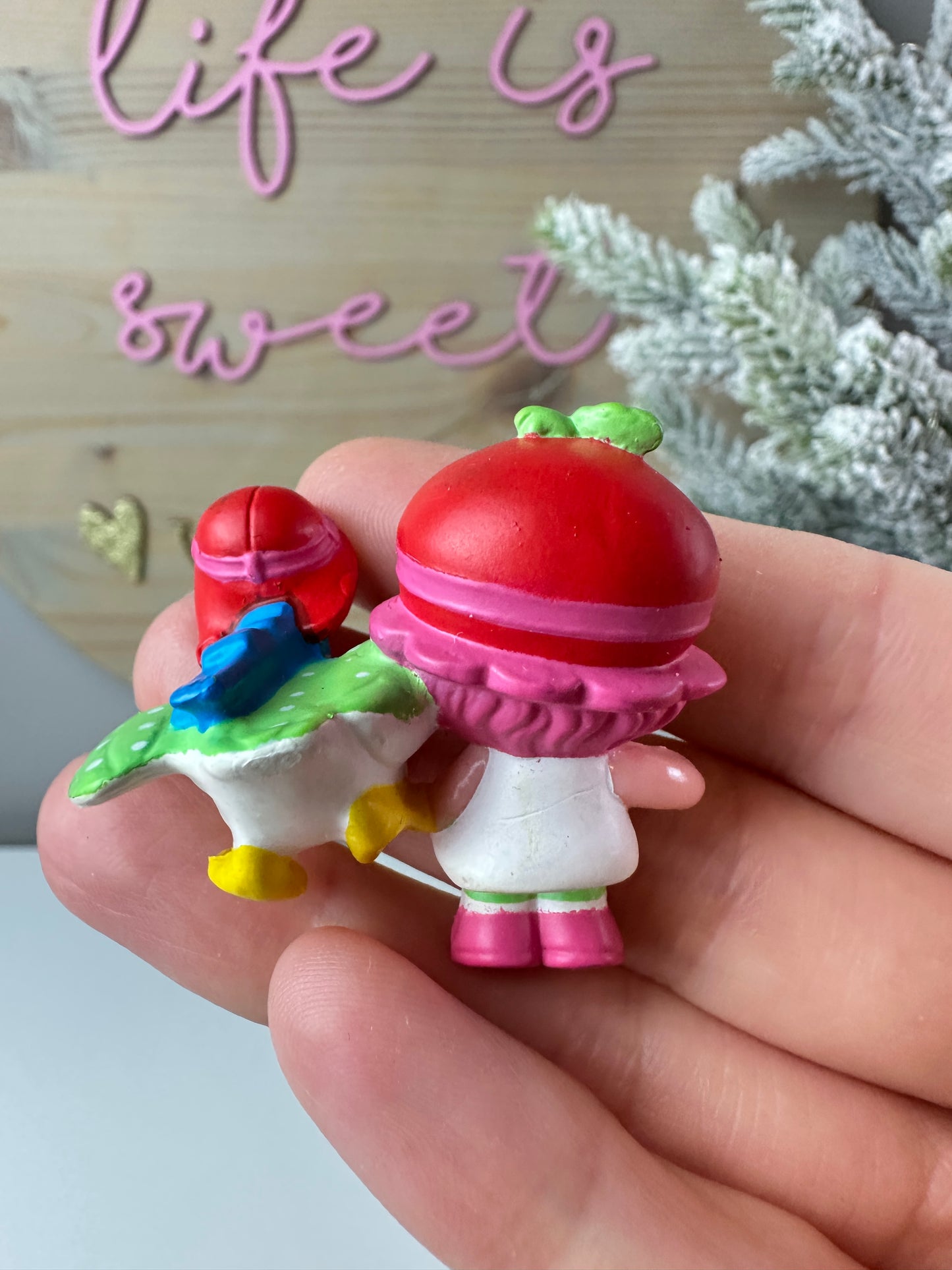 1984 Kenner Strawberry Shortcake Cherry Cuddler with Gooseberry Flying an Airplane Deluxe Mini PVC Figure *Berry Vault*