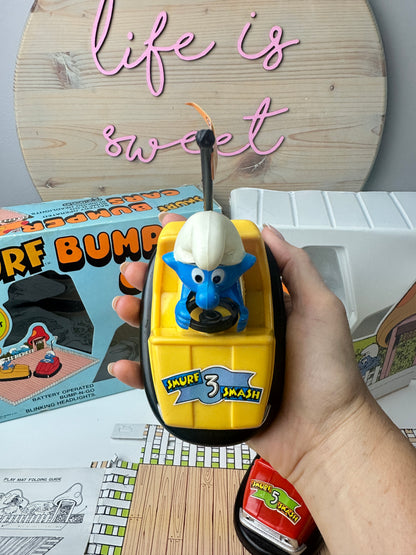 1982 Galoob Peyo Smurfs Bumper Cars Playset in Box