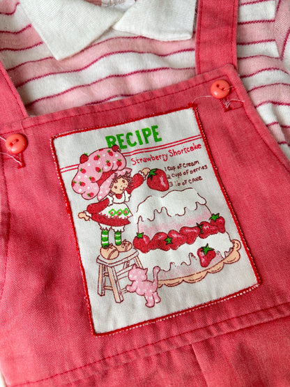 1980 American Greetings Dobie Strawberry Shortcake Overalls and Shirt Kids Clothing Outfit Set - 6X