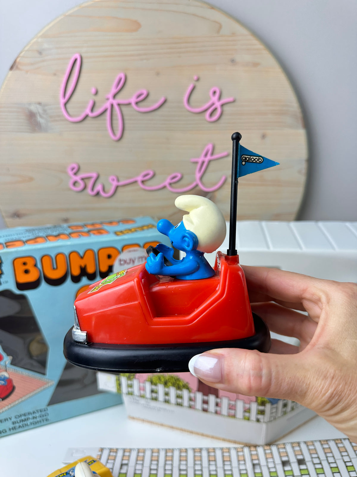 1982 Galoob Peyo Smurfs Bumper Cars Playset in Box