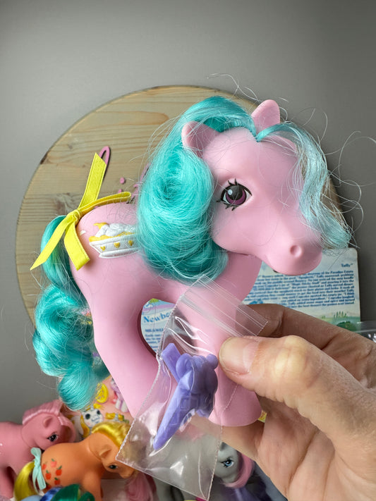 1980s Hasbro My Little Pony Sundae Best Banana Surprise with Ribbon + Clip