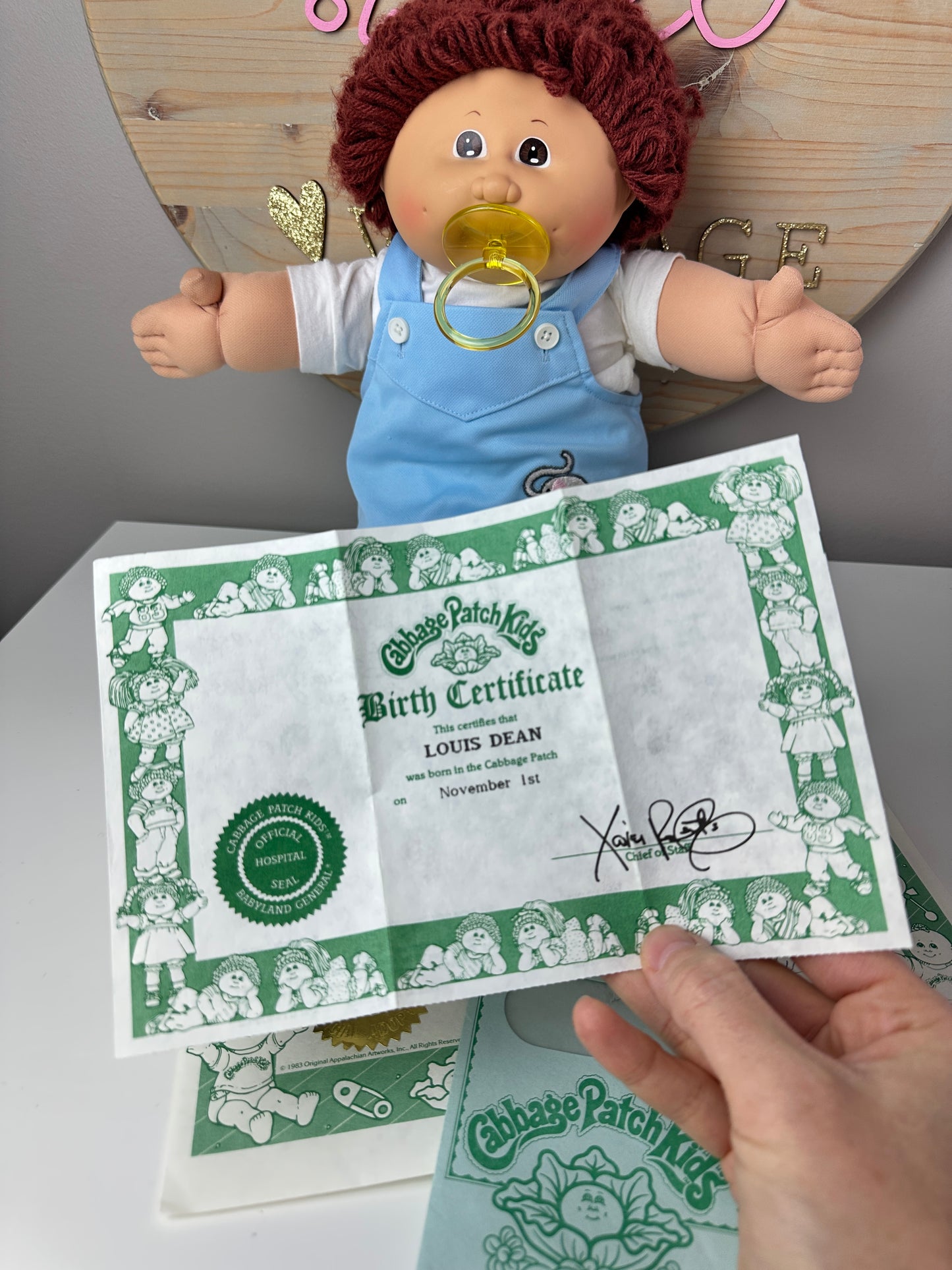 1980s Coleco Cabbage Patch Boy with Pacifier & Paperwork [Louis Dean]